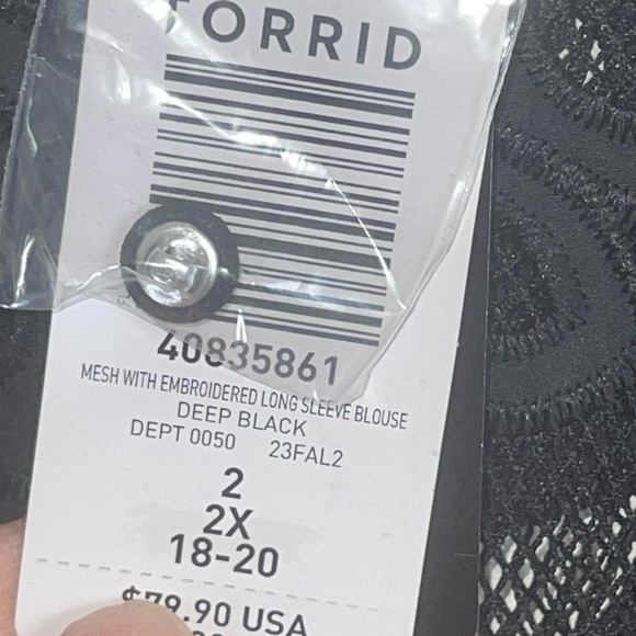 NWT-Torrid Mesh with embroidery long sleeve blouse. Size 2X Deep black color - Picture 8 of 10